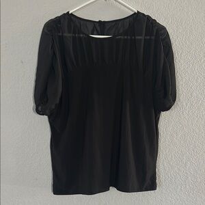 PerSeption Concept Black Puff Sleeve Ruched Blouse